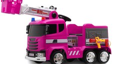 Masinuta electrica de pompieri pentru copii 2-7 ani, Kinderauto B911, 140W, 12V-10Ah, accesorii incluse, bluetooth, roz