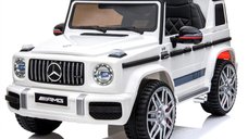 Masinuta Electrica Mercedes G63 AMG pentru Copii, 70W 12V, Scaun Tapitat si Roti EVA, Alb Premium