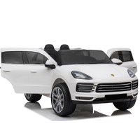 Masinuta electrica pentru 2 copii, Porsche Cayenne XXL, cu roti moi si scaun tapitat, 180W, 12V,  alba - 1