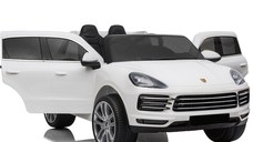 Masinuta electrica pentru 2 copii, Porsche Cayenne XXL, cu roti moi si scaun tapitat, 180W, 12V,  alba