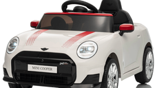 Masinuta electrica pentru copii, Mini COOPER 90W 12V 7Ah, roti EVA, scaun tapitat, alba