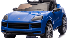 Masinuta electrica pentru copii, Porsche Cayenne, 70W 12V, scaun tapitat, culoare albastra