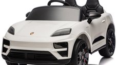 Masinuta electrica pentru copii, Porsche Macan, 140W 12V, roti EVA, scaun tapitat, echipata premium, alba