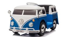 Masinuta electrica pentru copii, VW Samba Bus 70W, baterie 12V 7Ah, roti moi, scaun tapitat, culoare albastra