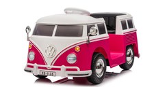 Masinuta electrica pentru copii, VW Samba Bus 70W, baterie 12V 7Ah, roti moi, scaun tapitat, culoare roz