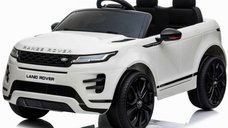Masinuta electrica Range Rover 4x4 pentru copii, 140W, 12V, cu scaun tapitat si roti moi, alba