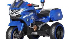 Motocicleta cu 3 roti, Kinderauto POLICE BJML5188 60W, 6V cu scaun tapitat, culoare albastra