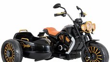 Motocicleta electrica BJDL1588 pentru copii cu atasament, 55W, 12V 7Ah, neagra