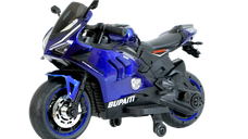 Motocicleta electrica copii, Kinderauto BDQ888 70W 12V cu roti moi, Bluetooth, albastra