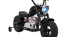 Motocicleta pentru copii intre 5 si 9 ani, Kinderauto Old School, 300W, 24V, cu roti gonflabile, scaun tapitat, premium, negru