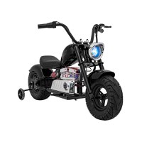 Motocicleta pentru copii intre 5 si 9 ani, Kinderauto Old School, 300W, 24V, cu roti gonflabile, scaun tapitat, premium, negru - 1