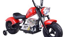 Motocicleta pentru copii intre 5 si 9 ani, Kinderauto Old School, 300W, 24V, cu roti gonflabile, scaun tapitat, premium, rosu