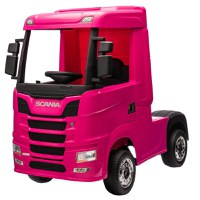 SCANIA R-SERIES, camion electric pentru copii, tractiune 4x4, 180W, 12V 14Ah, roti moi, scaun tapitat, echipare Premium, roz - 1