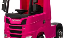 SCANIA R-SERIES, camion electric pentru copii, tractiune 4x4, 180W, 12V 14Ah, roti moi, scaun tapitat, echipare Premium, roz