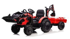 Tractor electric cu remorca pentru copii Kinderauto 720-T, 90W 12V, cupa si incarcator incluse, premium, culoare rosie