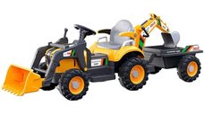 Tractor electric pentru copii cu remorca si accesorii, Kinderauto BRJ1588, 70W, 12V, galben