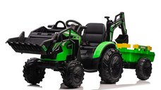 Tractor electric pentru copii Kinderauto 720-T cu remorca, 90W, 12V, echipare premium, verde