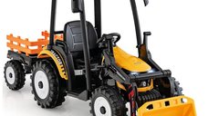 Tractoras electric copii cu remorca si cupa, Power-Tractor 400W 24V, culoare galbena