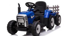 Tractoras electric Kinderauto BJ-611 60W 12V cu remorca si telecomanda  albastra