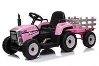 Tractoras electric Kinderauto BJ-611 60W 12V cu remorca si telecomanda  Roz - 1
