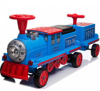 Trenulet electric cu vagon extra pentru 3 copii, model SX1919, 12V, 180W, roti moi, music player, albastru - 1