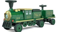 Trenulet electric cu vagon suplimentar pentru 3 copii SX1919, baterie 12V, putere 180W, roti moi, music player, verde