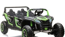 UTV electric pentru copii, 4 locuri, Kinderauto Racing 600W, 24V 20Ah, premium, roti moi EVA, scaun tapitat, verde