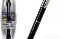 Stilou retractabil Writech, corp negru, cu 5 patroane de cerneala albastra si cutie cadou