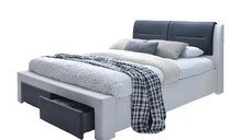PAT AIDA 2 DUBLU, TAPITAT CU PIELE ECOLOGICA ALBA/GRI INCHIS, ASPECT MODERN, 2 SERTARE DEPOZITARE 160 X 200 CM, FARA SALTEA