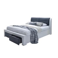 PAT AIDA 2 DUBLU, TAPITAT CU PIELE ECOLOGICA ALBA/GRI INCHIS, ASPECT MODERN, 2 SERTARE DEPOZITARE 160 X 200 CM, FARA SALTEA - 1