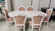 Set lux masa extensibila 150/190/90/77 h + 6 scaune tapitate roz