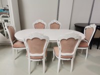 Set lux masa extensibila 150/190/90/77 h + 6 scaune tapitate roz - 1