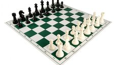 Combo set Club Pro verde: Tabla sah din PVC verde +Piese de sah din plastic no. 6 Club Pro
