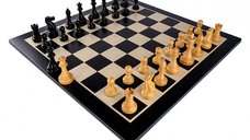 Combo set cu piese de sah din lemn Staunton 6 New Executive Black cu tabla lemn Black Artar 58 mm FN