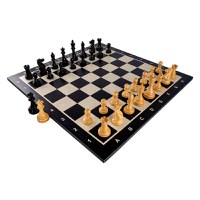 Combo set cu piese de sah din lemn Staunton 6 New Executive Black cu tabla lemn Black Artar 58 mm - 1