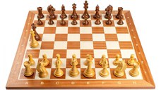 Combo set cu piese sah lemn Staunton 6 Design Alban cu tabla sah, mahon 58mm