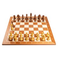 Combo set cu piese sah lemn Staunton 6 Design Alban cu tabla sah, mahon 58mm - 1