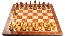 Combo set cu piese sah lemn Staunton 6 Design Alban cu tabla sah, padauk 58mm