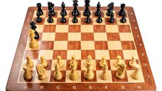 Combo set cu piese sah lemn Staunton 6 French Design ebonised  cu tabla sah, padauk 58mm