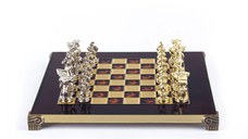 Combo set Piese sah din metal Spartan-mediu+Tabla de sah din metal rosu -