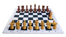 Combo set Zagreb: Set Piese sah Zagreb cu aspect de lemn  Tabla  Mousepad alb negru