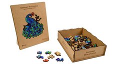 Puzzle din lemn 2 in 1 Paun, 132 piese, ambalaj din lemn