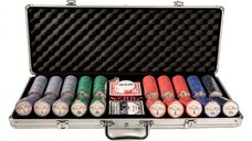 Set de poker Valentino cu 500 de chips-uri ceramice si servieta din aluminiu