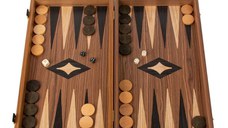 Set joc table backgammon cu tabla de sah la exterior,   lemn de nuc si stejar inlaid ,   47,5 x 50 cm