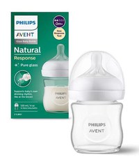 Biberon din sticla Philips Avent Natural Response SCY930/01, 120 ml, Debit 2, Tetina fara scurgeri, +0 luni, Fara BPA (Alb/Transparent) - 1