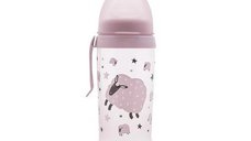 Biberon Lorelli My Friend Mellow Rose, 360 ml, cu tetina lata si clips lateral, 6 luni+