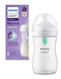 Biberon Philips Avent Natural Response SCY673/01, Dispozitiv anticolici AirFree, 260 ml, Debit 3, Tetina fara scurgeri, +1 luni, Fara BPA (Alb/Transparent) - 1
