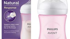 Biberon Philips Avent Natural Response SCY903/11, 260 ml, +1 luni, Fara BPA (Roz)