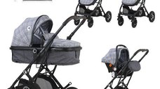Carucior Lorelli Set Sena, cos auto inclus, cadru din aluminiu, 0-15 kg, 0-3 ani (Gri deschis)