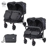 Carucior pentru gemeni Lorelli Duo, 0-30 kg, 0-3 ani (Negru) - 1